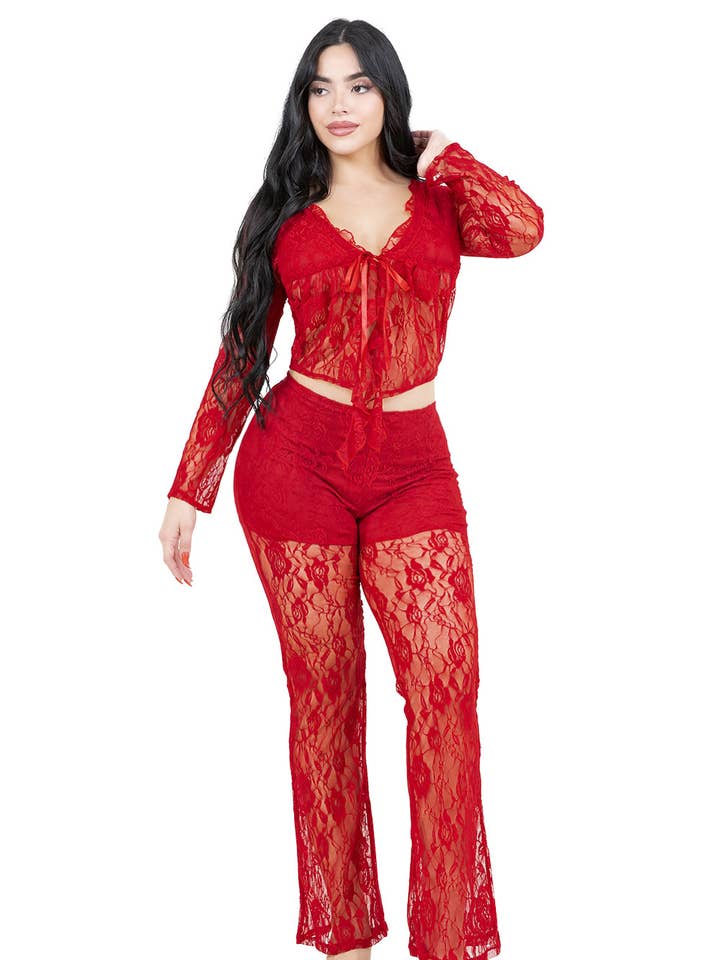 CONJUNTO DE MODA FEMENINA DE TOP Y PANTALÓN DE ENCAJE para venta al por mayor de By Claude