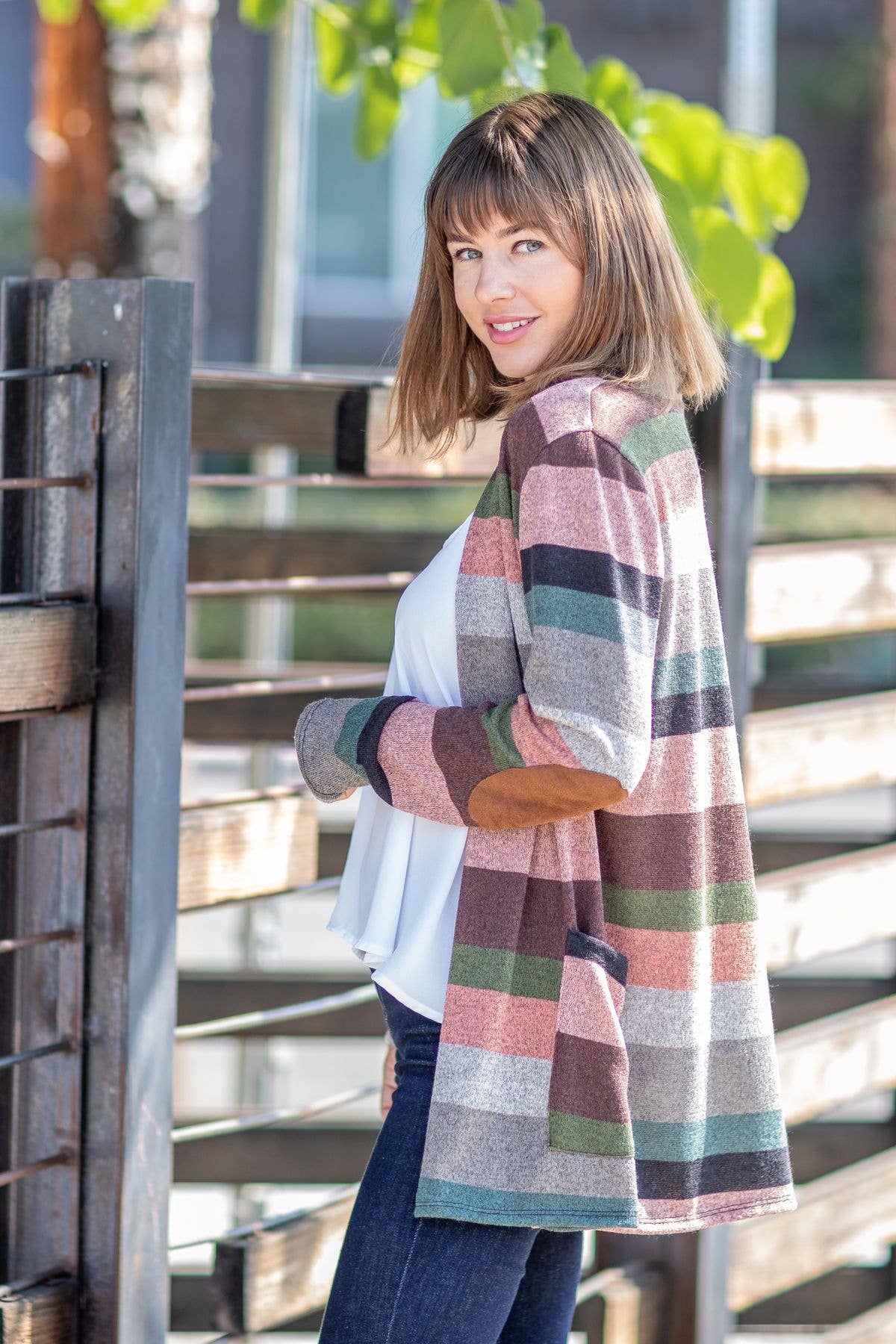 EG fashion - Wholesale Cardigan - Women's - Plus Suede Elbow Patch Open Cardigan with Pockets9