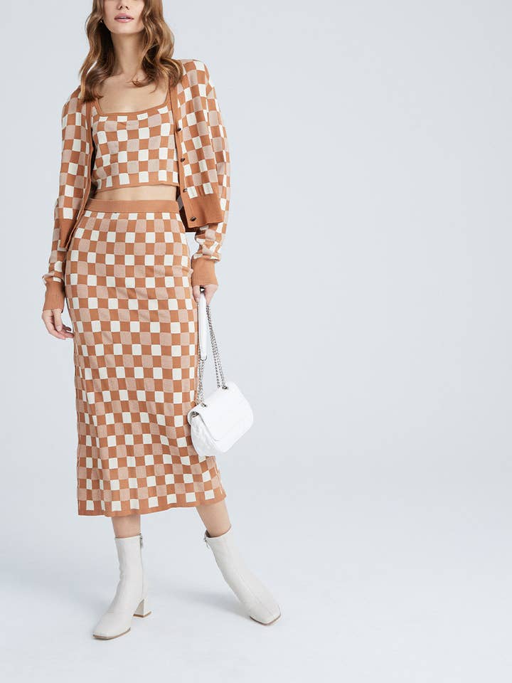 Falda de punto a cuadros con cremallera URBAN REVIVO para venta al por mayor de UrbanRevivo