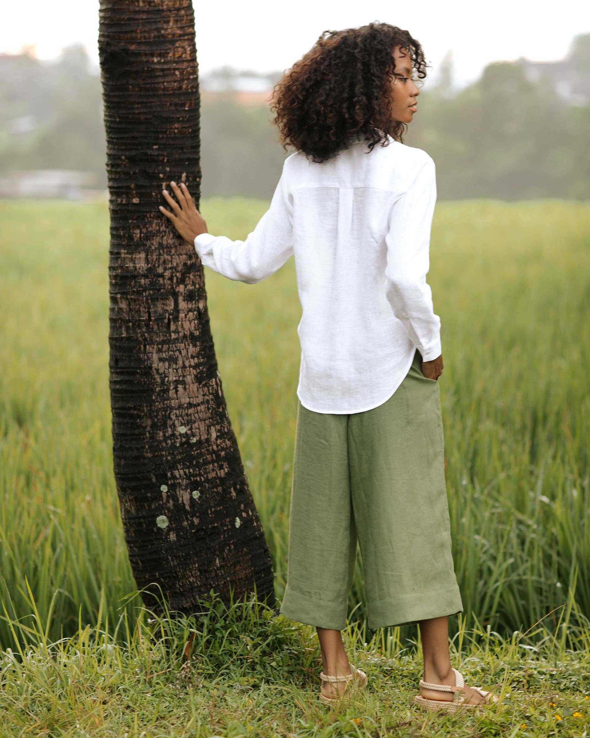 MagicLinen (We handle U.S. import procedures for you) - Wholesale Button Down Shirt - Women's - Long-sleeved linen shirt CALPE in White1