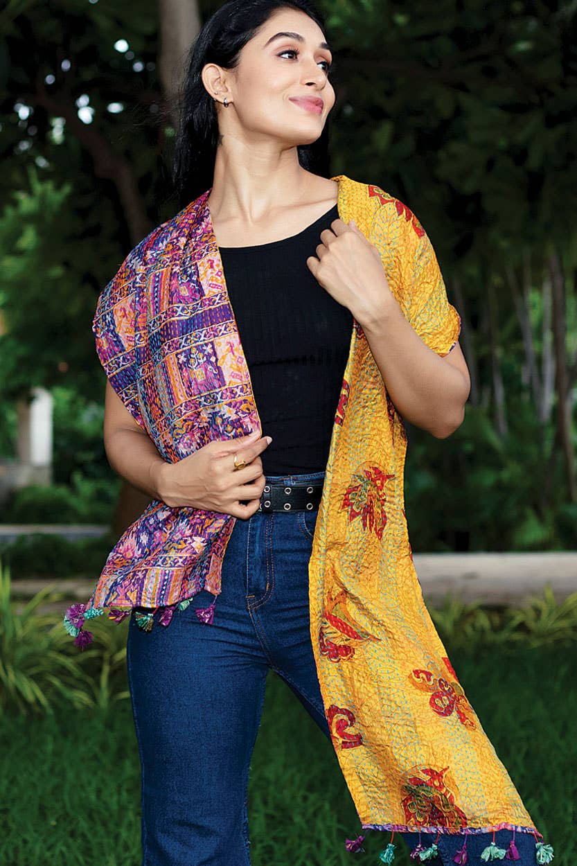Sevya Handmade - Wholesale Scarf - Women's - Kantha Silk Sari Scarves4