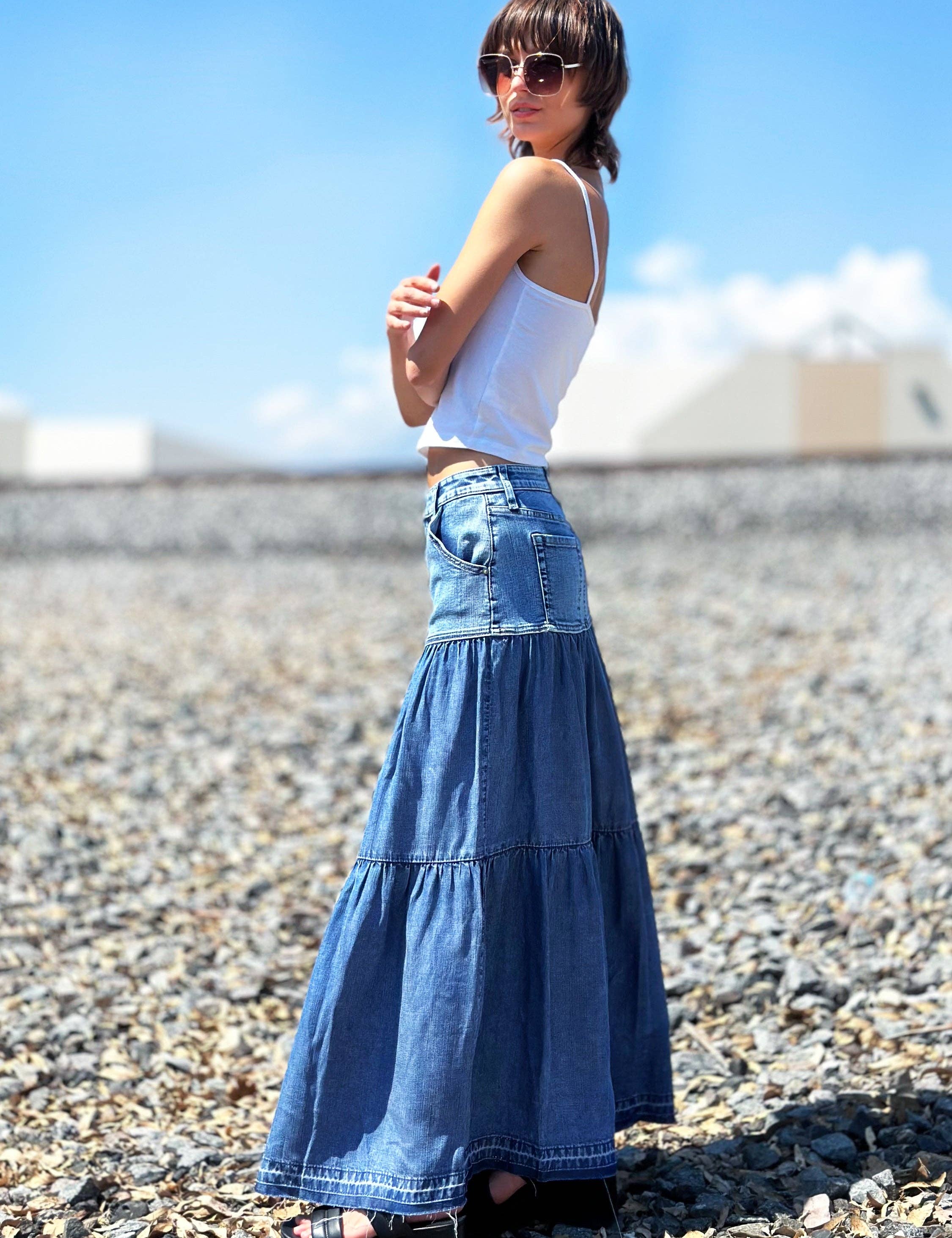 Fun Denim Maxi Skirt for wholesale on Faire1