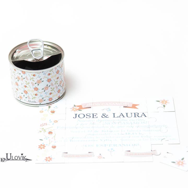 Hochzeitseinladung als Dosenpuzzle „Blumen“ für den Großhandel von Ulovik