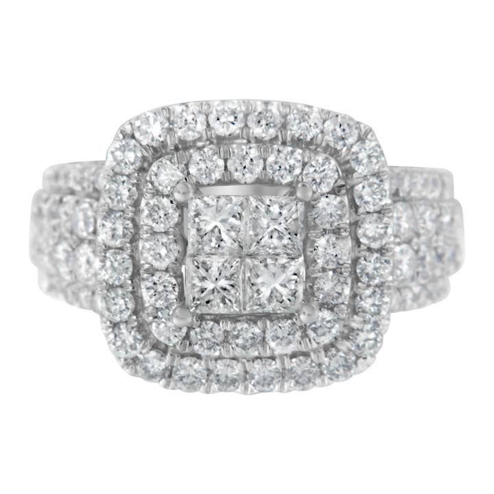 Bague en or blanc 14 carats avec diamants ronds et princesse totalisant 2 1/4 cttw pour la vente par Infinite Jewels