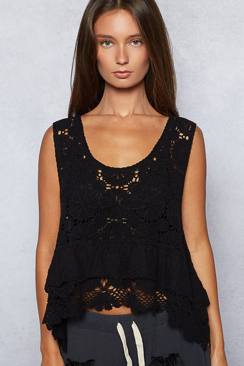 Pol Clothing - Vente Chemisier – femme - Haut en crochet à œillets brodé à volants et col rond10