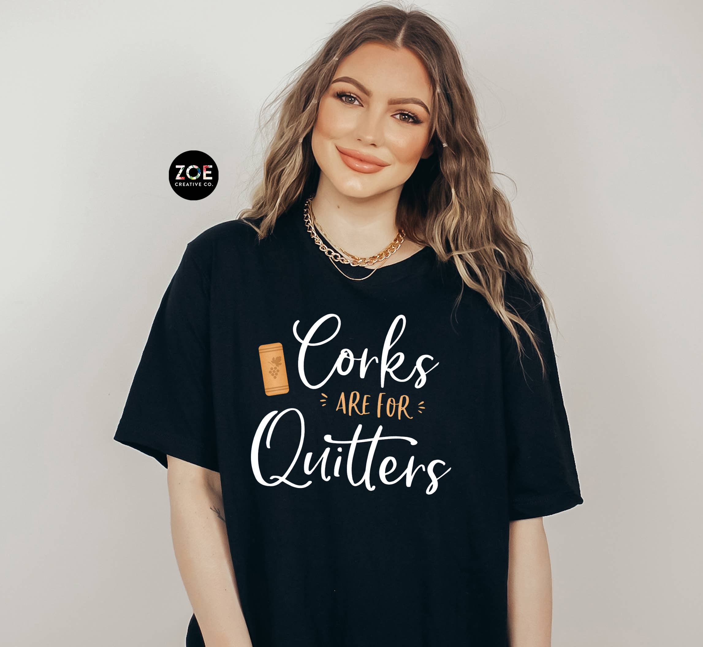 Zoe Creative Co - Wholesale Graphic Sweatshirt - Women's - Corks Are For Quitters Funny Wine Lovers Gift Tee Sweatshirt3