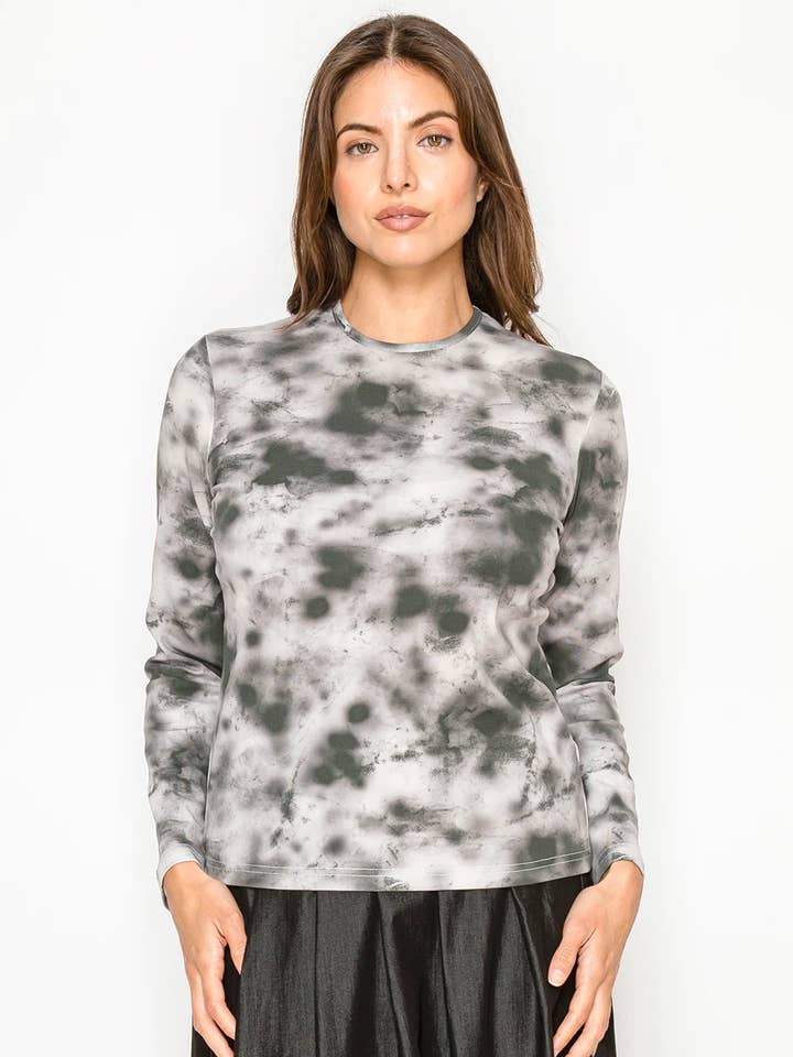 Grå abstrakt langærmet t-shirt for engroshandel hos Yal New York