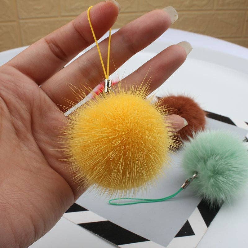 FurDecoration – wholesale Keychain – Women's – Mink Fur Fluffy Ball Keychain with 5CM String Bag5