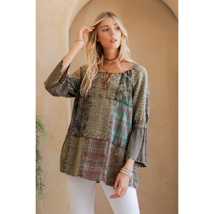 Young Threads - Wholesale Tunic - Women's - Peasant Top with Print Checks Patchwork (New Color)6