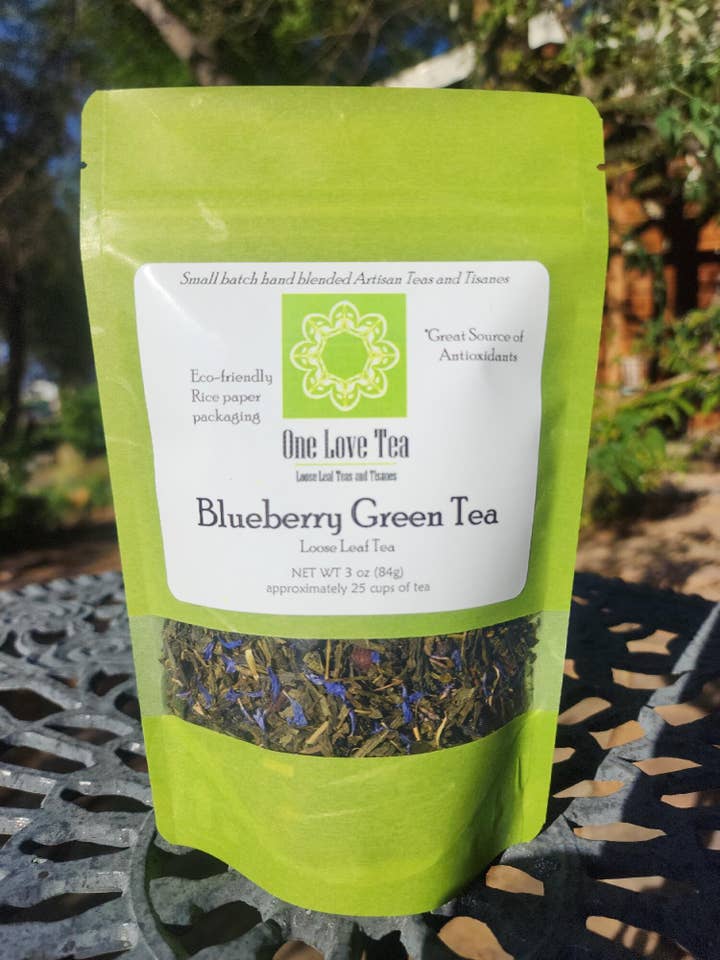 Blueberry Green Tea 3 oz for wholesale by One Love Tea