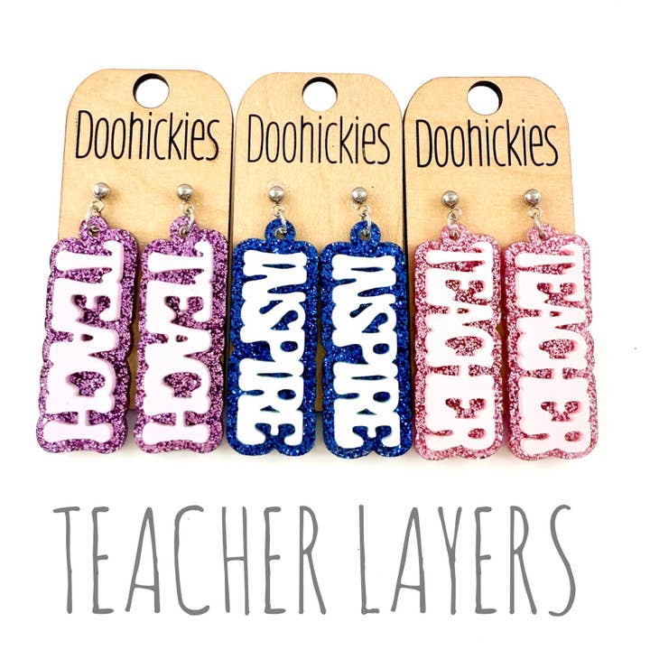 2" Monochrome Layered Teacher Dangle Earrings - Teacher Earrings for wholesale by Doohickies