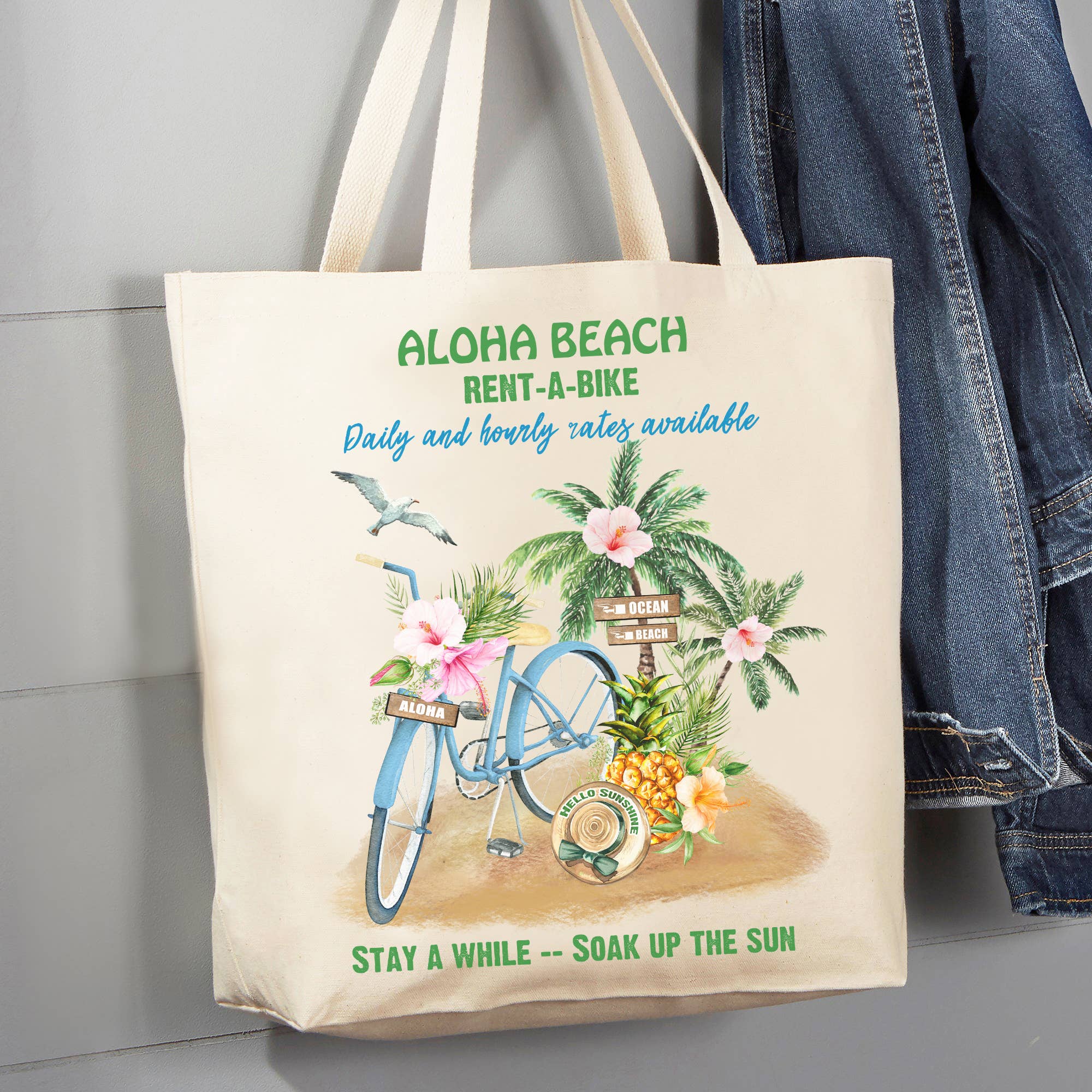 Avery Lane Gifts - Wholesale Tote Bag - Women's - Aloha Beach Ocean Rent A bike 12 oz Canvas Tote Bag0