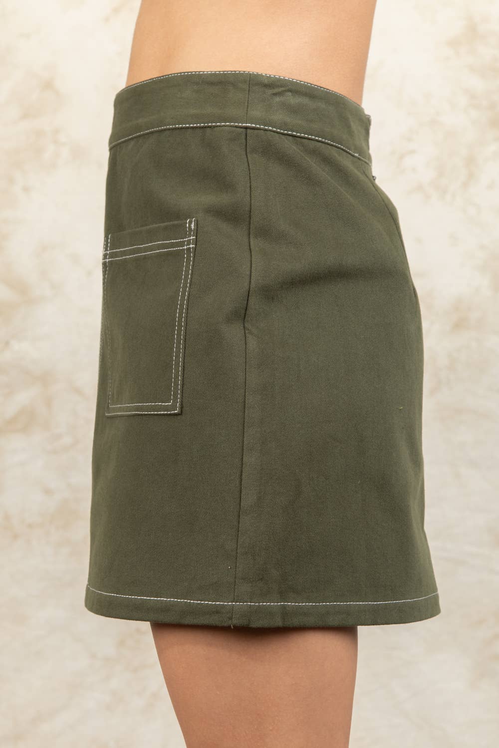 VERY J - Wholesale Skirt - Women's - VE60070BOT-Contrast Color Stitch Mini Skirt1