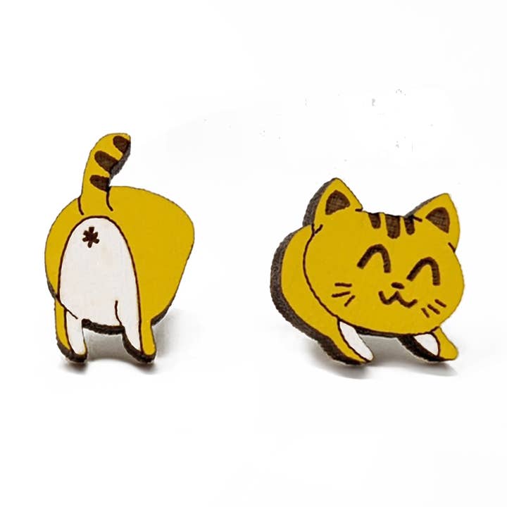 Cat Butt Wood Stud Earrings – Funny Pet Gift for wholesale by Unpossible Cuts