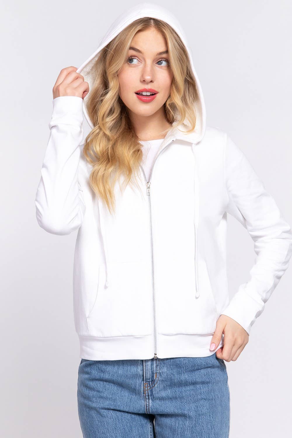 Active Basic | Active USA - Venta al por mayor Sudadera con capucha - Mujer - Chaqueta interior de felpa francesa con capucha y cremallera de piel sintética25