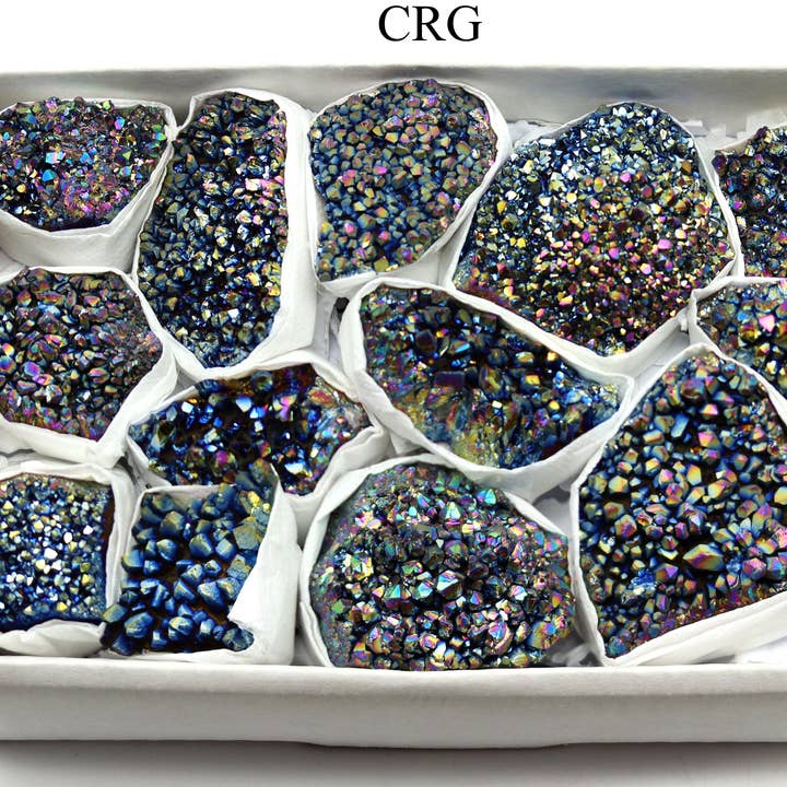 QTY 1 - Small Titanium Aura Amethyst Flat for wholesale by Crystal River Gems LLC
