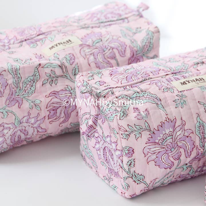 Lavender floral print travel/make up/organizer/bag-Set of 3 for wholesale by MYNAHbySmitha