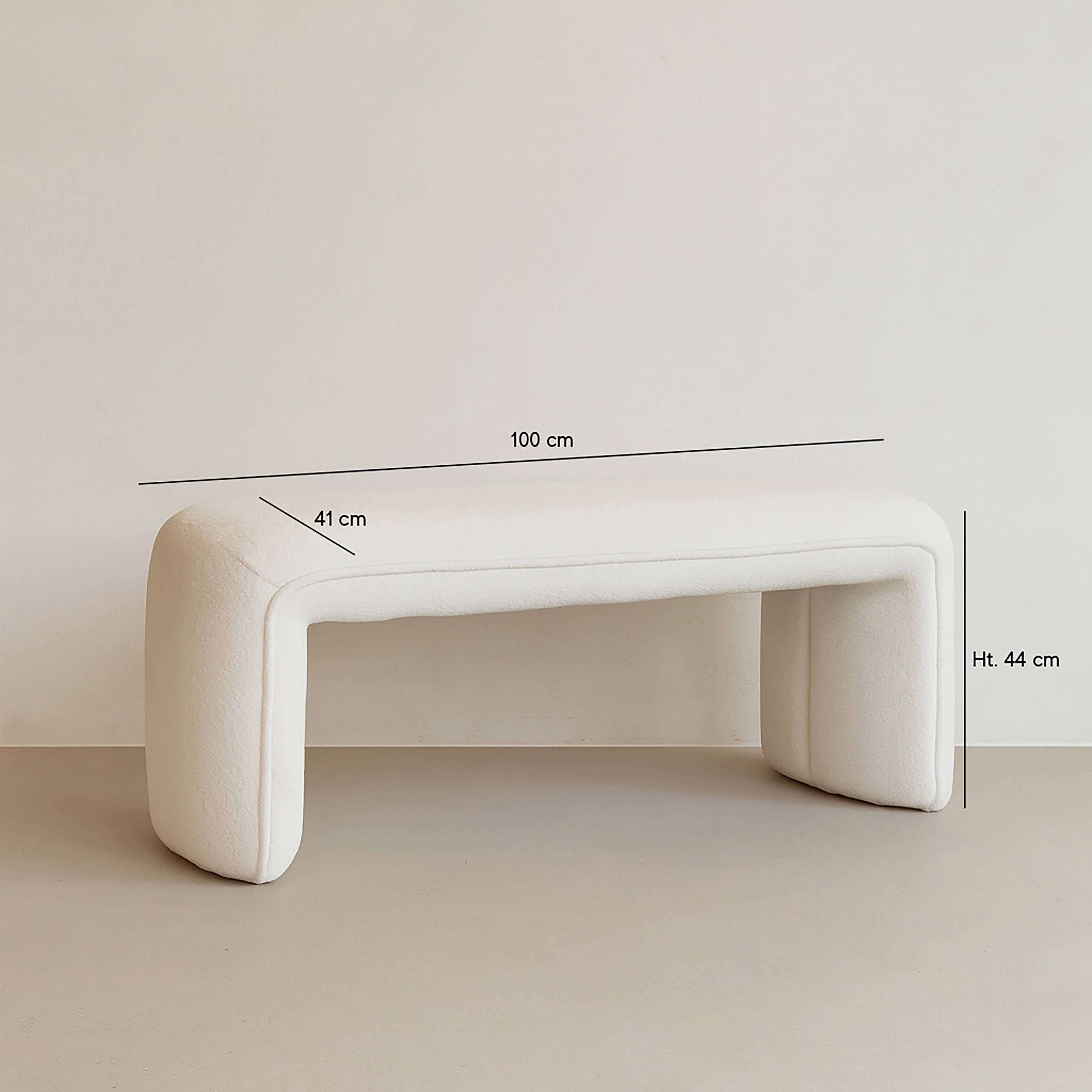 Now's Home - Wholesale Bench - BENCH IN ECRU BOUCLE FABRIC 100X41X44CM MALO5