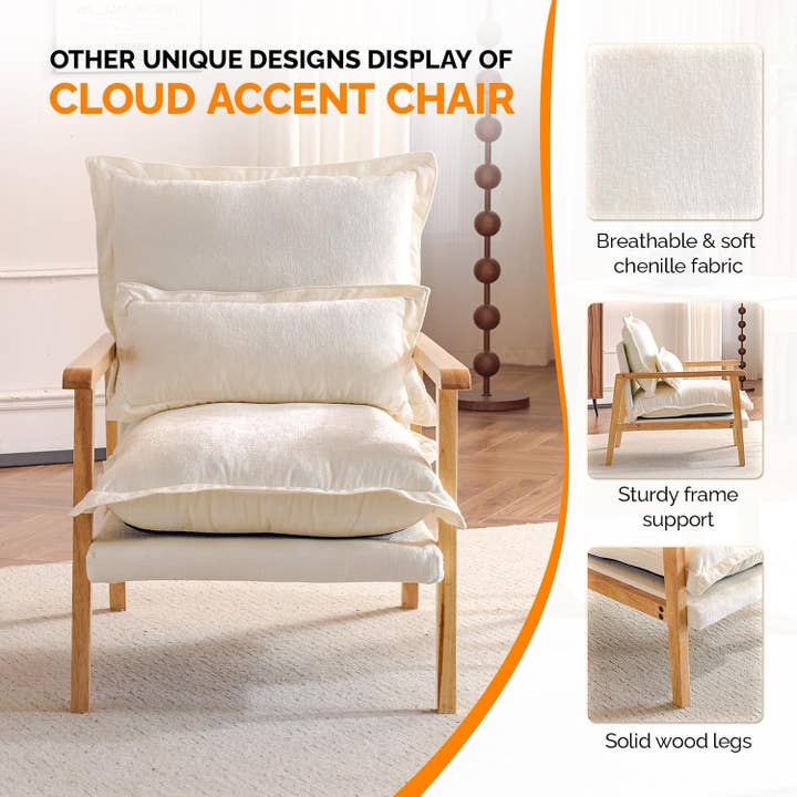 Cloud Accent Armchairs Beige Chenille With Lumbar Pillow for wholesale on Faire4