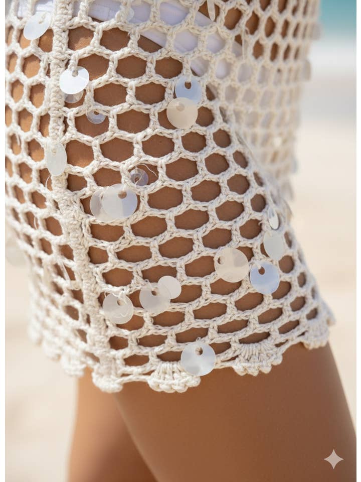 Stylish Swimwear - Wholesale Swim cover-up – Women’s - BC2204 Sequin Crochet Beach Mini Skirt4