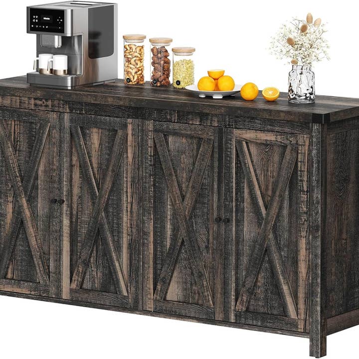 Farmhouse Sideboard Buffet Cabinet 55 Inch Dark Oak for wholesale on Faire8