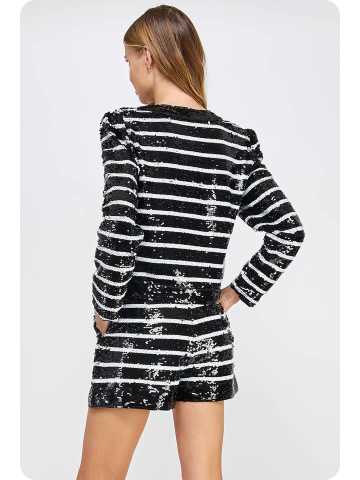 Black white Stripe Sequins Jacket for wholesale on Faire2
