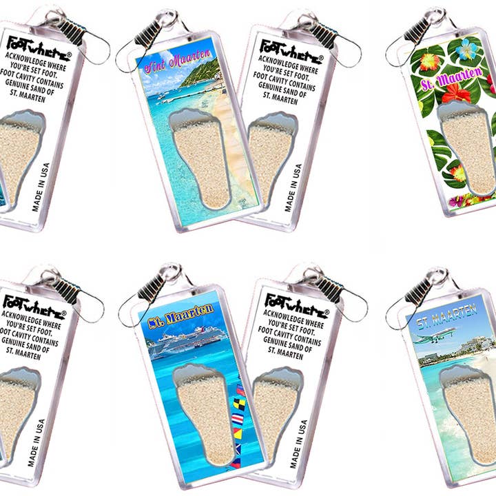 St. Maarten FootWhere® Souvenir Zipper-Pull. 72 pieces/6 assorted styles. for wholesale by FootWhere- USA Group, Inc.