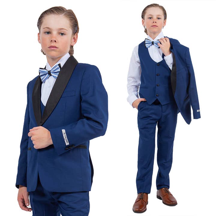 Indigo Stacy Adams Boys Tuxedo, Slim-Fit 5pc w/ Tuxedo Shirt for wholesale by Suits America