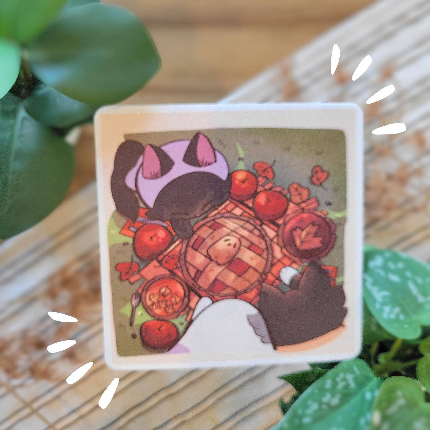 Fall cats with their little ghost friend picnic Art Prints 5 x 5 for wholesale by Jellyjessbeans Art