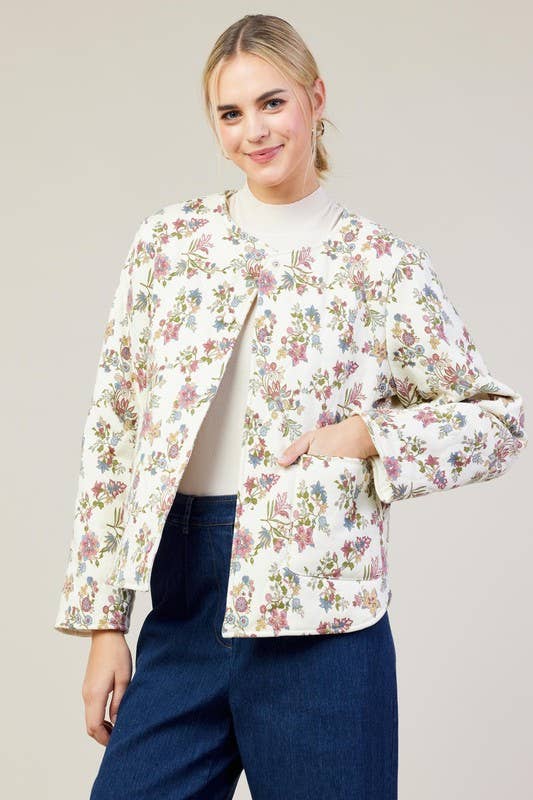 Elfenbein-Multi Langärmelige Steppjacke mit Blumenmuster für den Großhandel auf Faire2