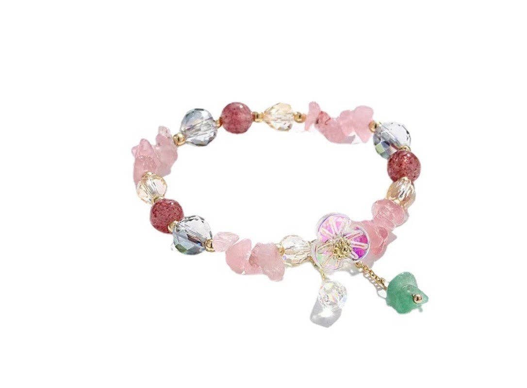 Exsito - Wholesale Beaded Bracelet - Strawberry  irregular crystal bracelet with flower1