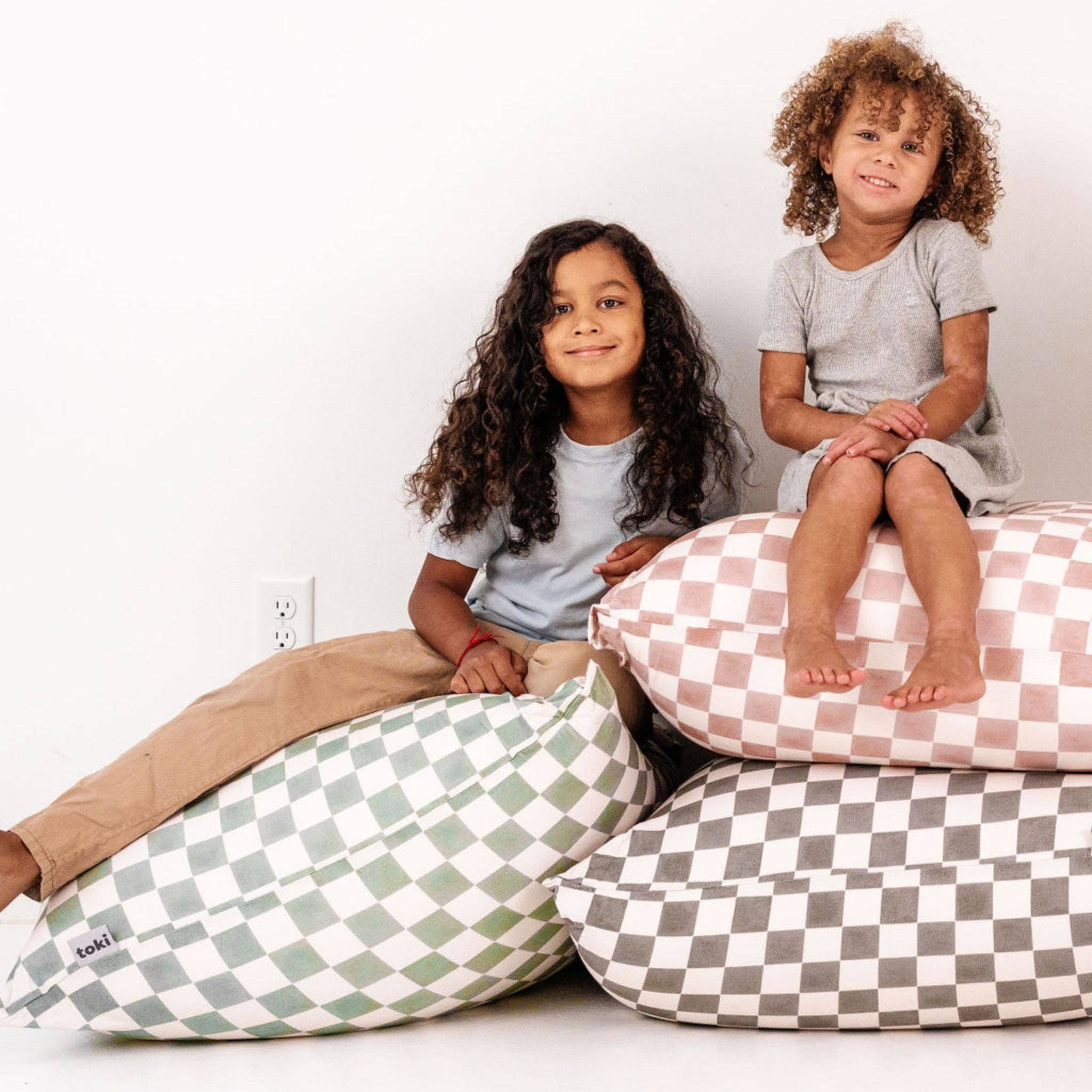 Toki Kids – Almofada de cadeira por atacado – Saco de Feijão Checker Matcha3