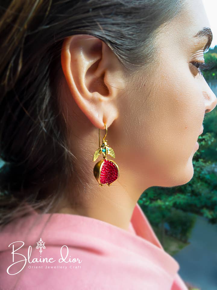 Ruby Pomegranate Summer Earrings | Handmade for wholesale by BlaineDor