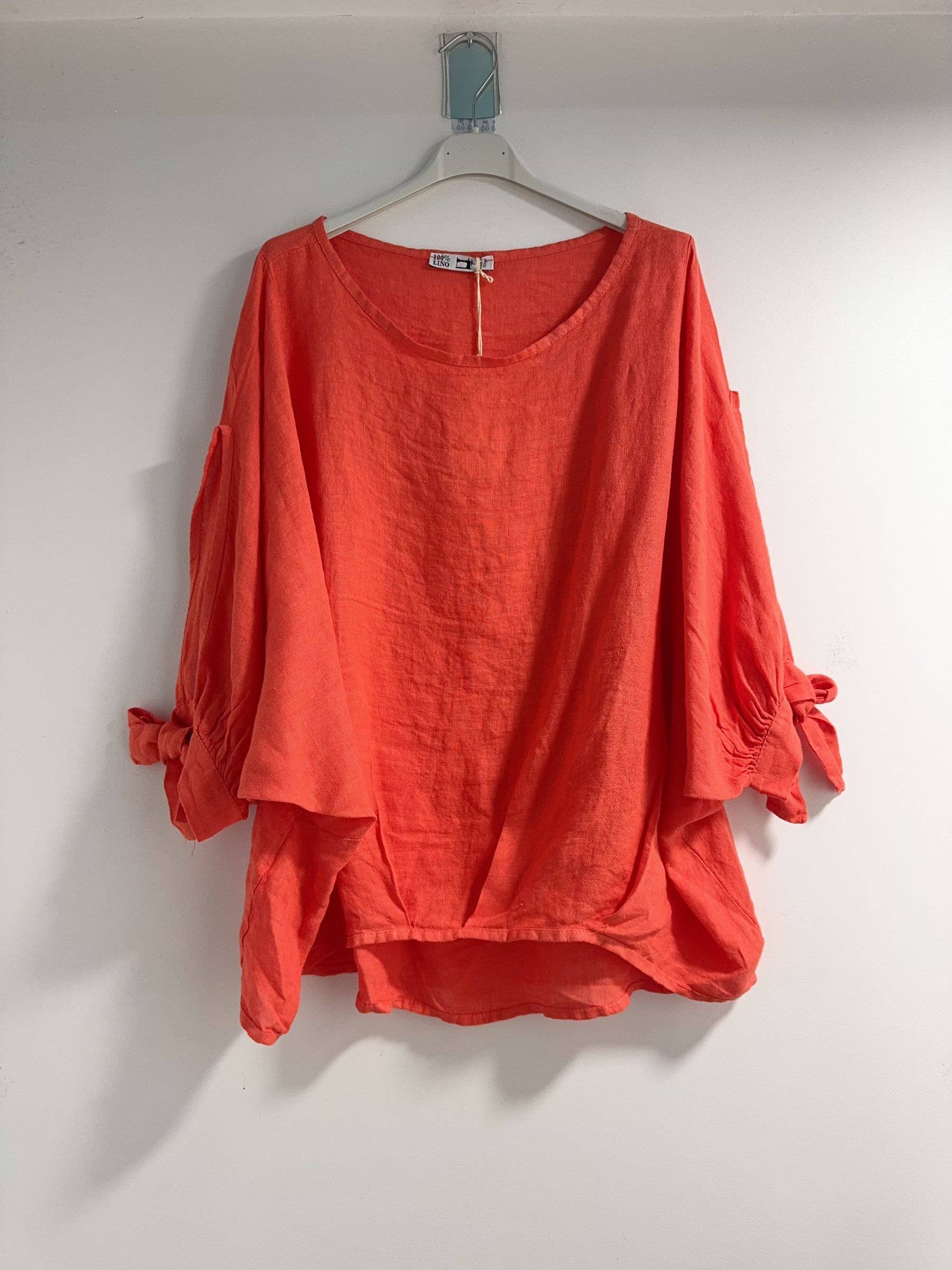 Happy look - Vente Chemisier – femme - Top Oversize en Lin avec Nœud sur les Manches11