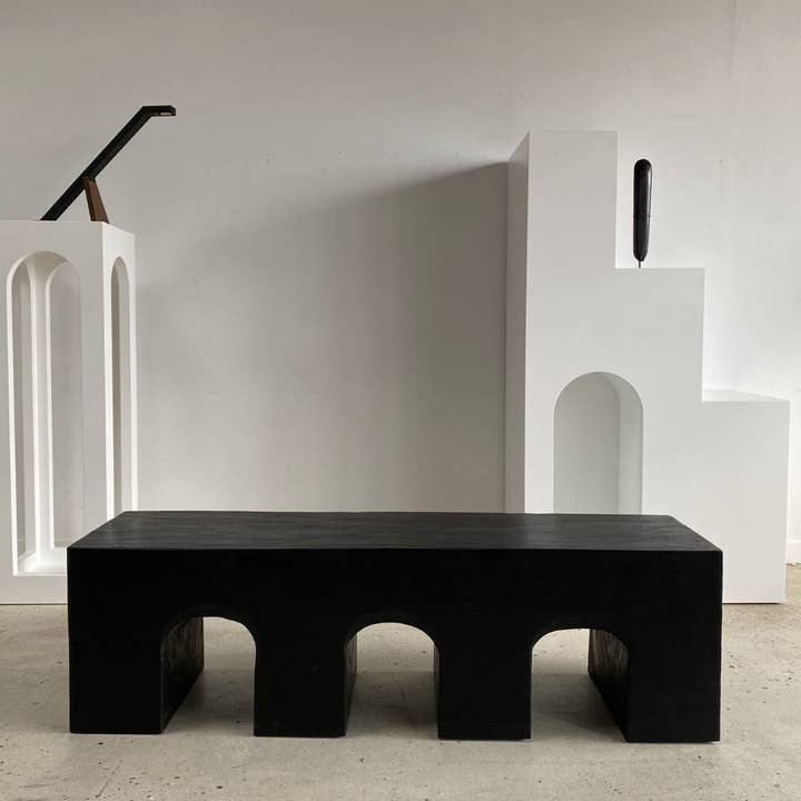 Office Objets - Wholesale Bench - Solid monoxyle wooden bench with sculpted base in 3 arches - Black color26