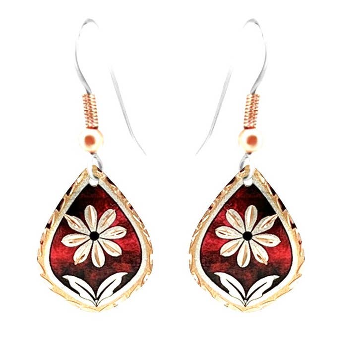 F 04 Red Floral Design Earrings for wholesale by COPPER ARTS INC.