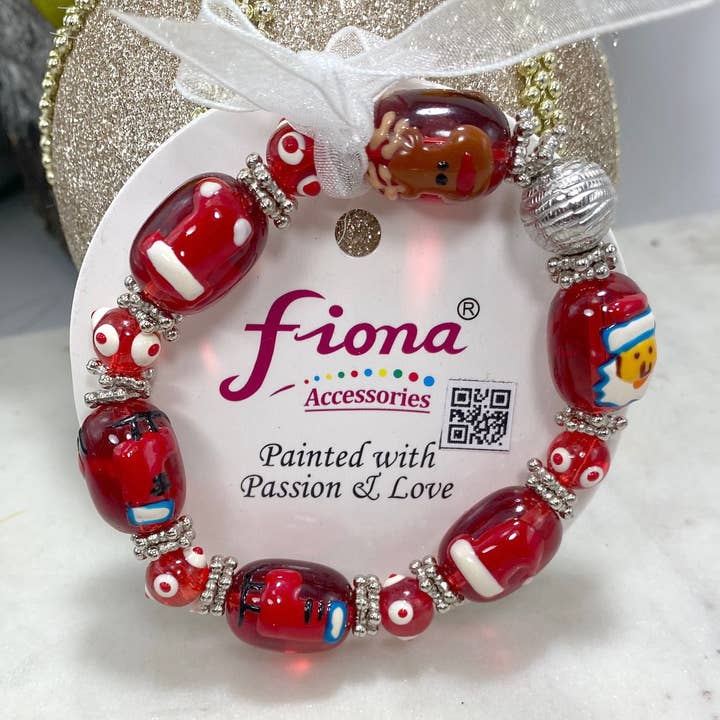 Fiona Accessories - Vente Bracelet de perles - Bracelets extensibles en verre peint de Noël, 36 pièces3