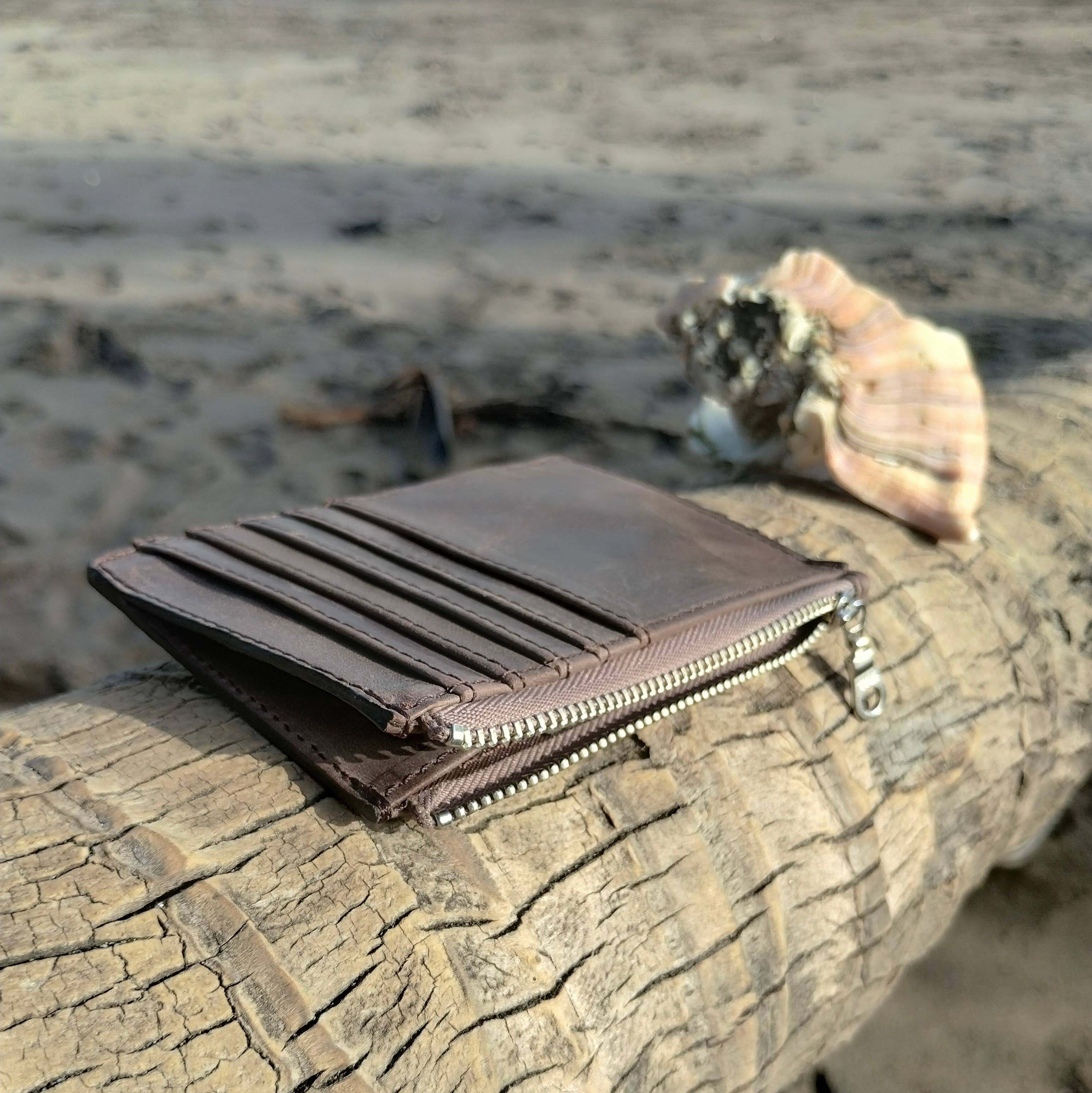 Twin Engine Coffee - Wholesale Wallet - Unisex - Zippered Card Wallet - Mocha Brown - Fair Trade  Leather  0