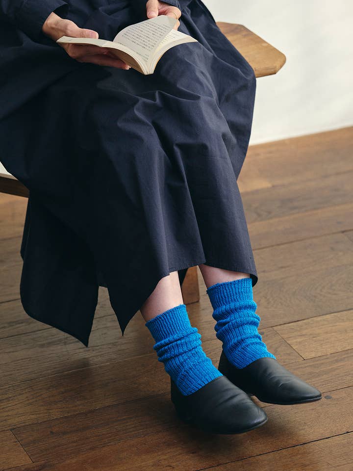 Linen Rib Socks Middle Sky Blue for wholesale by Fog Linen Work