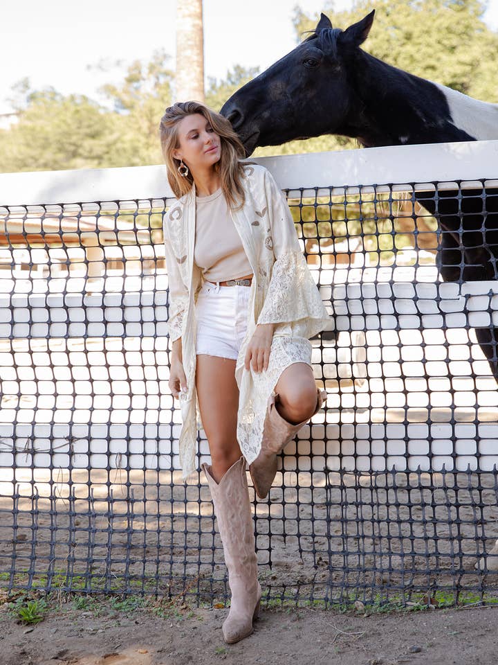 Young Threads - Wholesale Kimono - Women's - Western Boho Chic: Motif Embroidered Denim Long Shrug (NEW)16