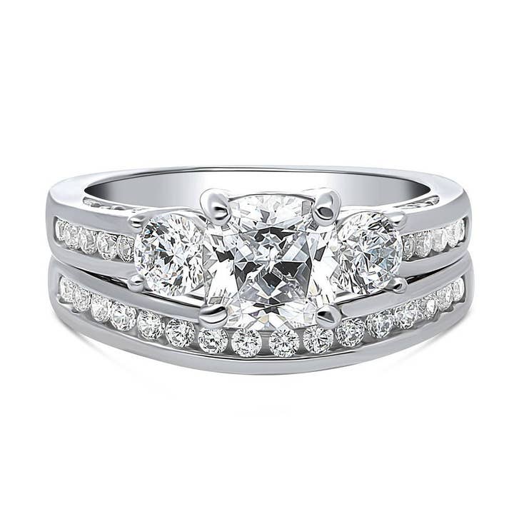 BERRICLE Sterling Silver 3-Stone CZ Engagement Ring Set for wholesale by BERRICLE