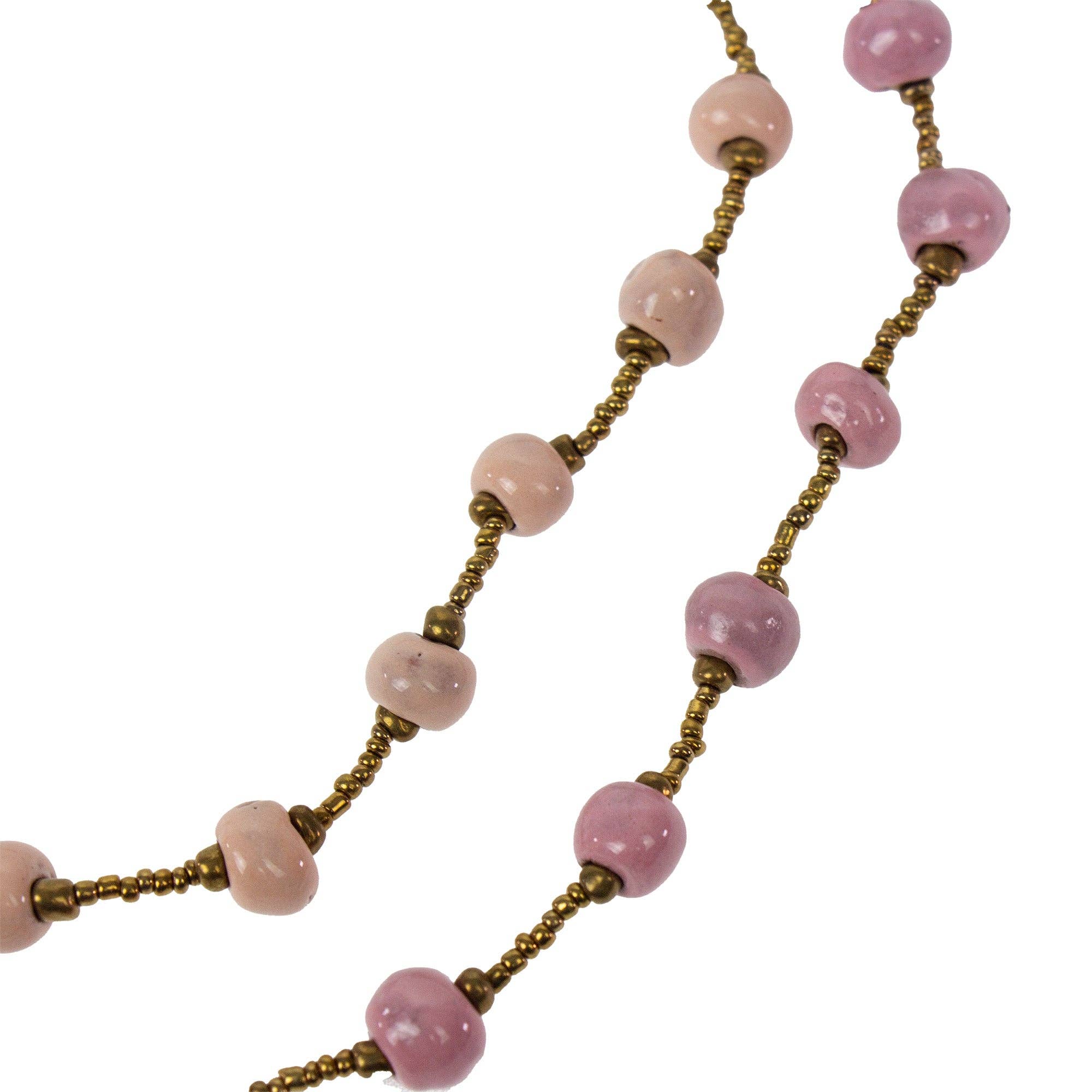 Global Crafts - Wholesale Beaded/Pearl Necklace - Haiti Clay Bead Long Necklace, Pink3