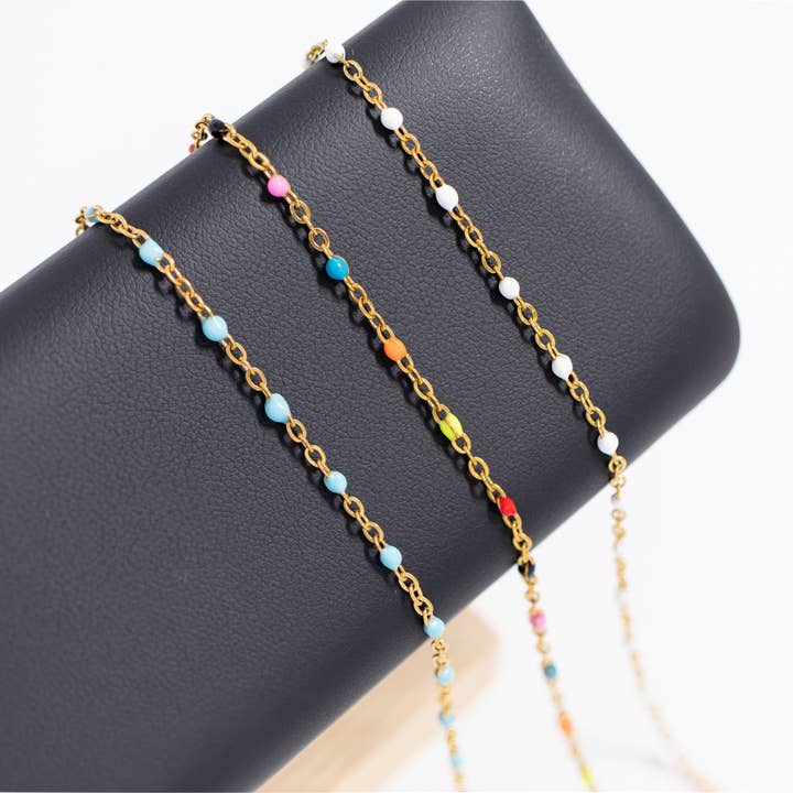 WJW - Wholesale Link & chain bracelet - 18K Gold PVD Stainless Steel Turquoise Confetti Bracelet6