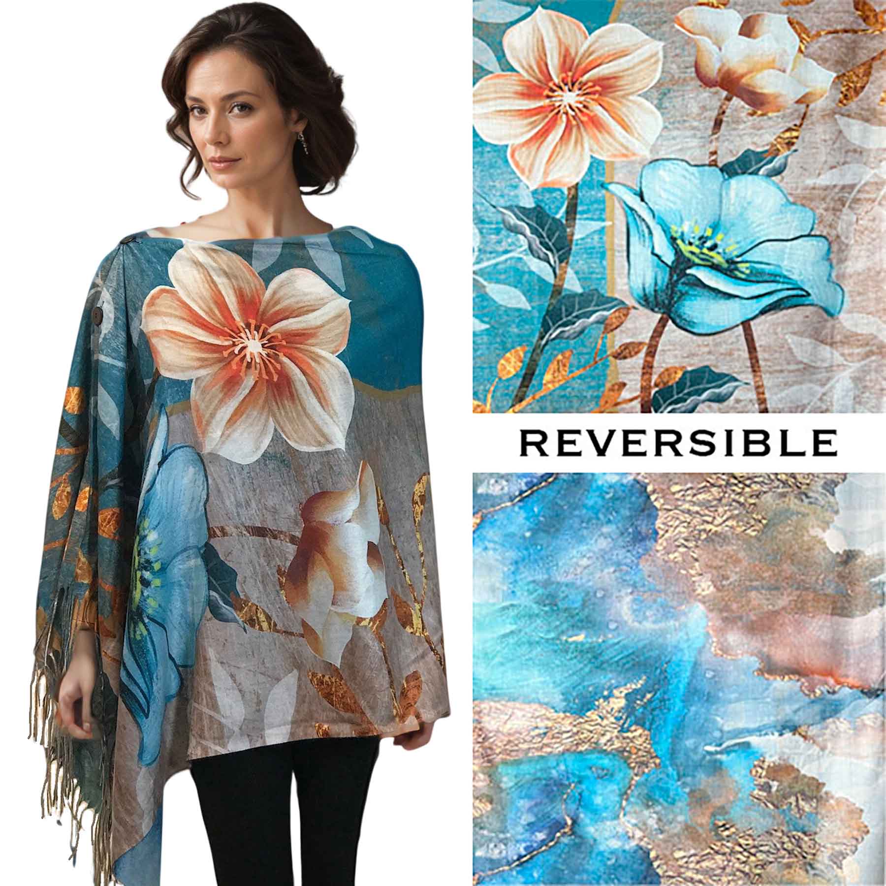 The Magic Scarf Company - Wholesale Wrap - Women's - 3180 - Sueded Art Design Button Shawls 26