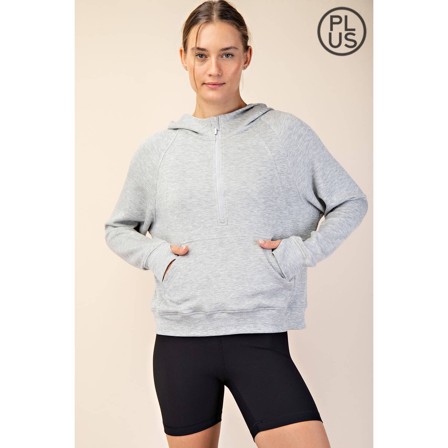 Rae Mode - Vente Veste de sport – femme - VESTE À CAPUCHE QUART DE ZIP EN SCUBA MODAL GRANDE TAILLE28