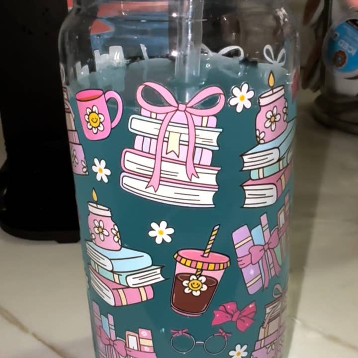 16oz Bookish Coffee Glass Tumbler for wholesale by Ley Amber Collective