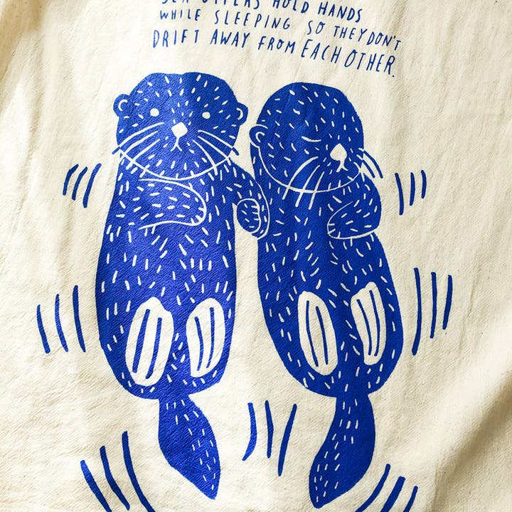 Honeyberry Studios - Wholesale Tea Towel - Sea Otter Hold Hands Flour Sack Tea Towel1