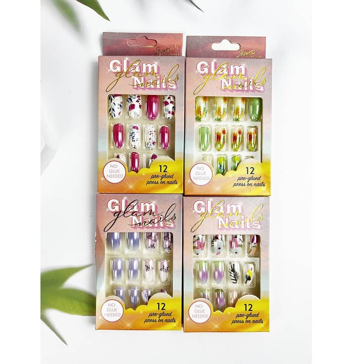 LEAF FLOWER BUTTERFLY PRINT COFFIN SHAPED NAIL for wholesale by JHP Collection