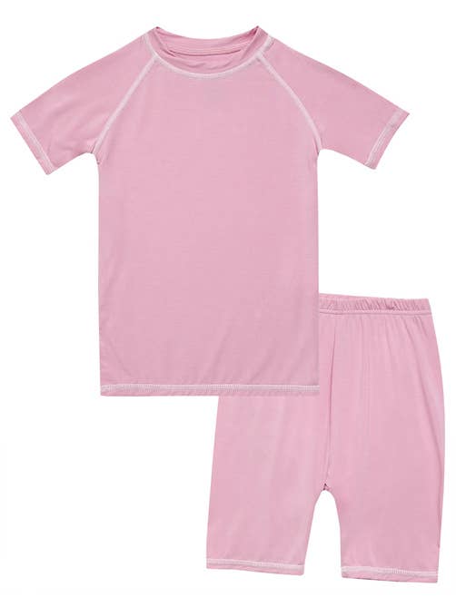 Berry Pink Bamboo Stitch Short Sleeve PJs for wholesale on Faire