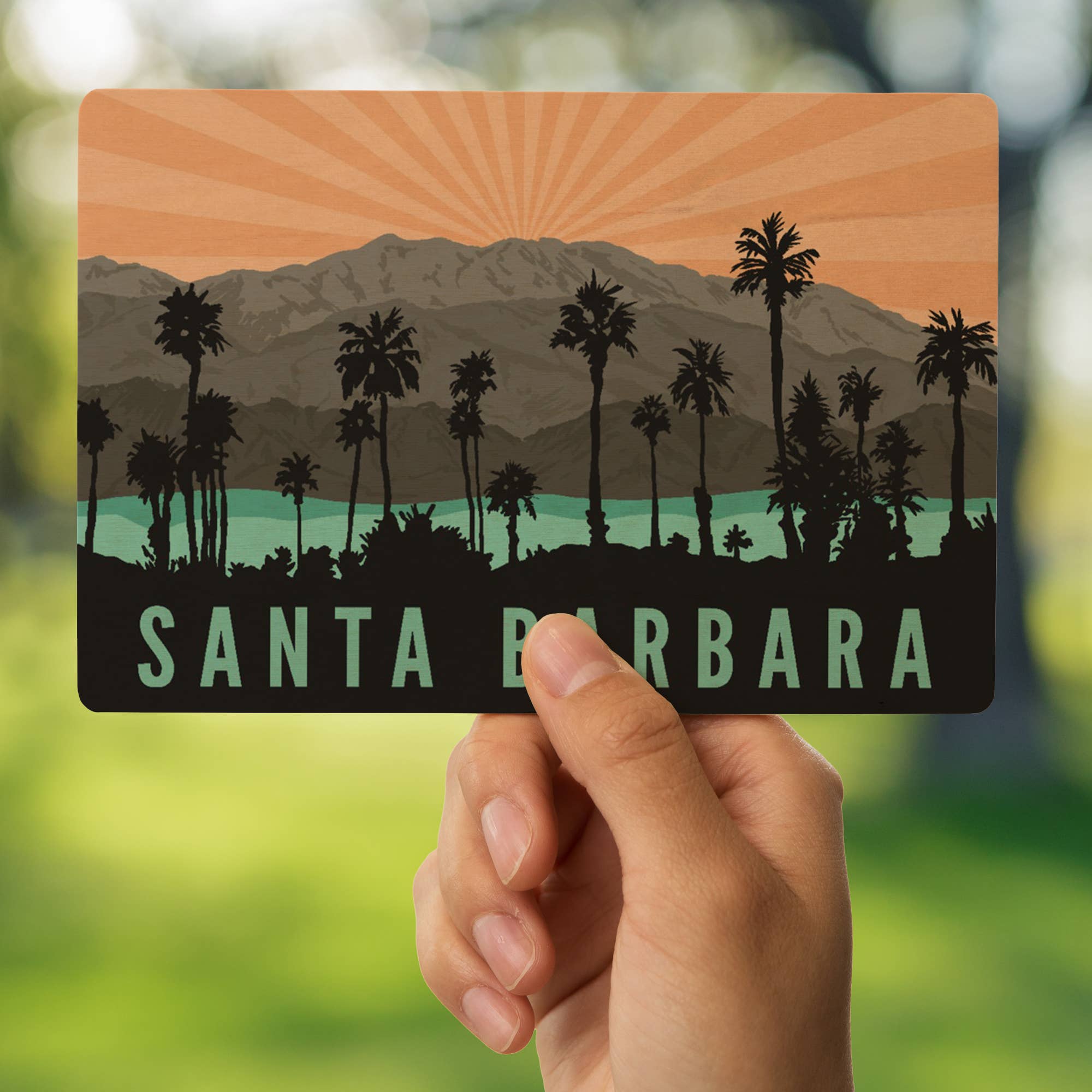 Lantern Press - Vente Cartes postales - CARTE POSTALE EN BOIS Santa Barbara, Californie, Palmiers6